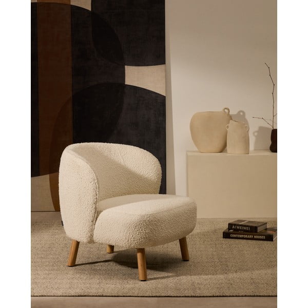 Krem fotelja od bouclé tkanine Ulit – Kave Home-image-1