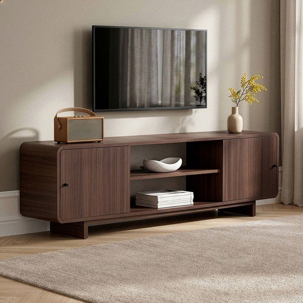 TV komoda u dekoru oraha u tamnoj prirodnoj boji 180x52x34 cm Mirel – Nordure-image-3