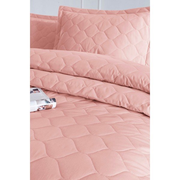 Ružičasti prekrivač s jastučnicom od ranforce pamuka EnLora Home Fresh, 180 x 225 cm-image-1
