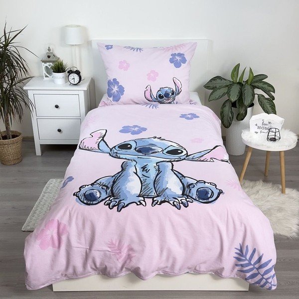Svijetlo ružičasta pamučna dječja posteljina za krevet za jednu osobu 140x200 cm Lilo & Stitch "Pink" – Jerry Fabrics-image-1
