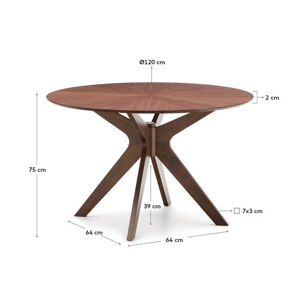 Okrugao blagovaonski stol s pločom stola u dekoru oraha ø 120 cm Naanim – Kave Home-image-4