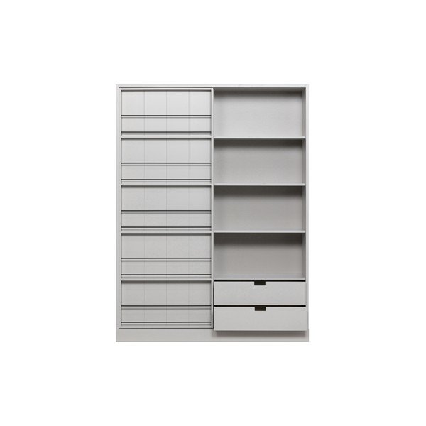 Svijetlo siva biblioteka od masivnog bora s kliznim vratima 150x200 cm Swing – WOOOD