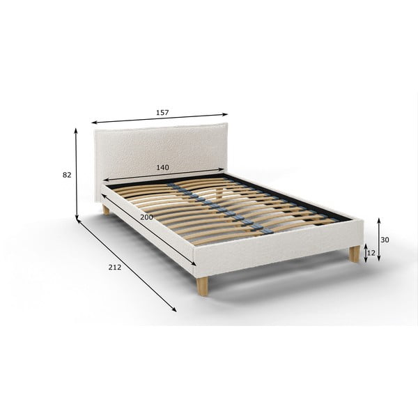 Krem tapecirani bračni krevet s letvičastim okvirom 140x200 cm Tina - Ropez-image-4