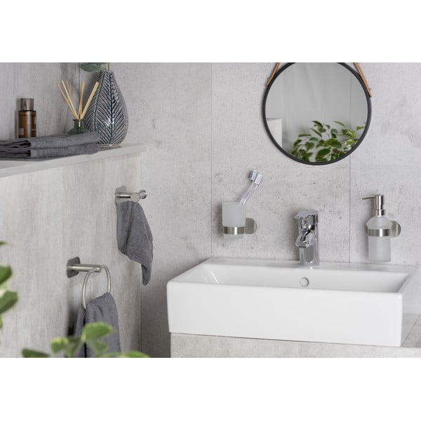 Staklena samoljepljiva čaša za četkice za zube u mat srebrnoj boji Orea – Wenko-image-4