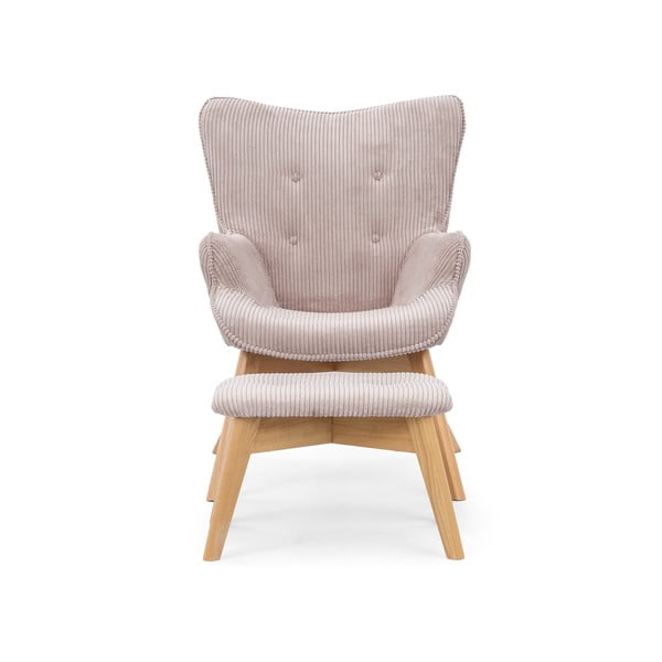 Svijetlo ružičasta fotelja s naslonjačem za noge od samta Niko – Ropez-image-3