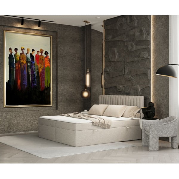 Bež boxspring krevet s prostorom za pohranu 140x200 cm Spencer – Maison de Rêve-image-1