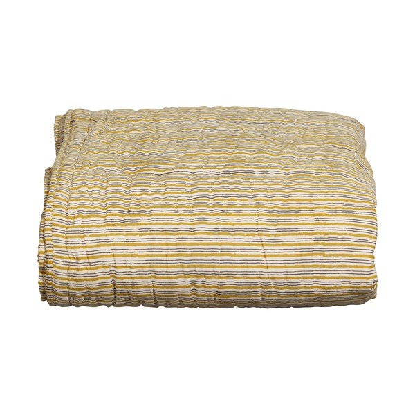 Senf žuti pamučan prekrivač za bračni krevet 220x265 cm Chevron – BePureHome-image-3