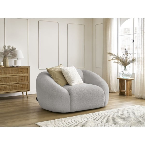 Svijetlo siva fotelja od bouclé tkanine Tina – Bobochic Paris-image-1