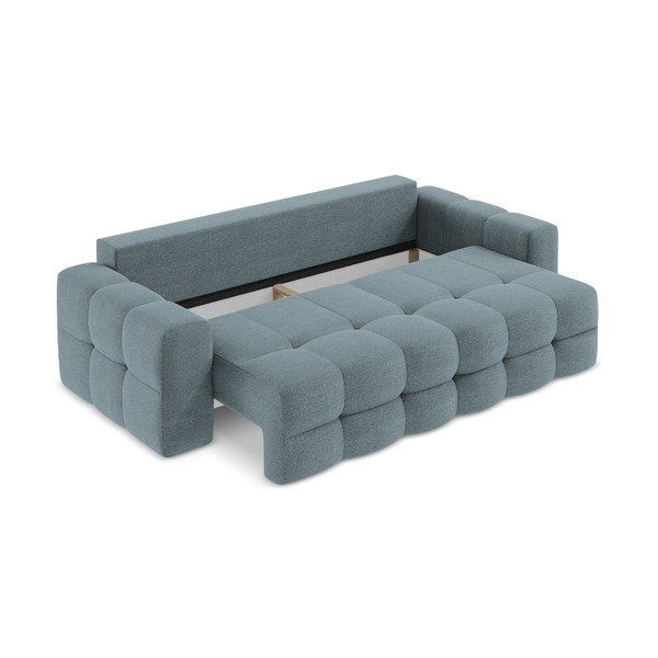 Plava sklopiva sofa od bouclé tkanine 255 cm Milu – Makamii-image-3