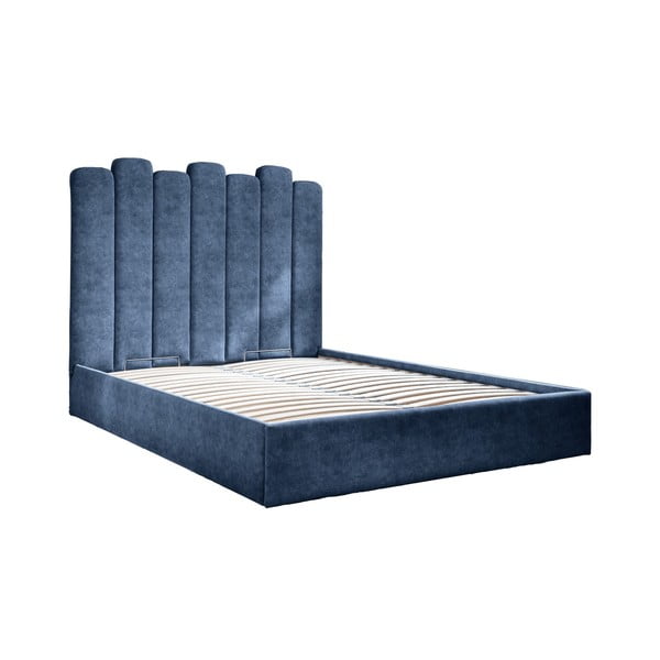 Plavi tapecirani bračni krevet s prostorom za pohranu s podnicom 160x200 cm Dreamy Aurora - Miuform