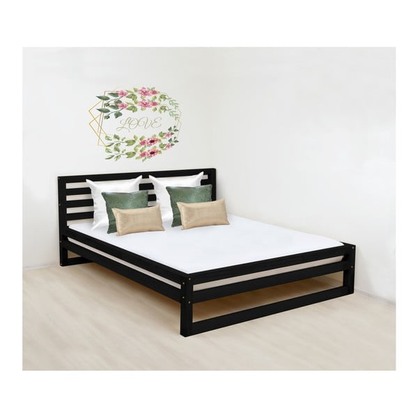 Crni drveni bračni krevet Benlemi DeLuxe, 190 x 180 cm
