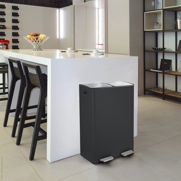 Mat crna željezna kanta za smeće 2x30 l za odvojeni otpad/s pedalom   Aliya – Spirella-image-1