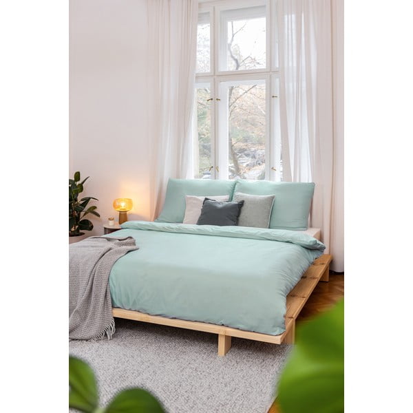 Zelena posteljina za krevet za jednu osobu od mikrosatena 140x200 cm Basic – Bonami Essentials-image-4