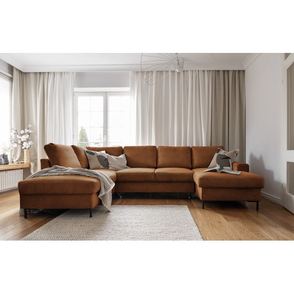 Narančasta/smeđa sklopiva kutna garnitura od samta (s lijevim kutom) Lofty Lilly – Miuform-image-4