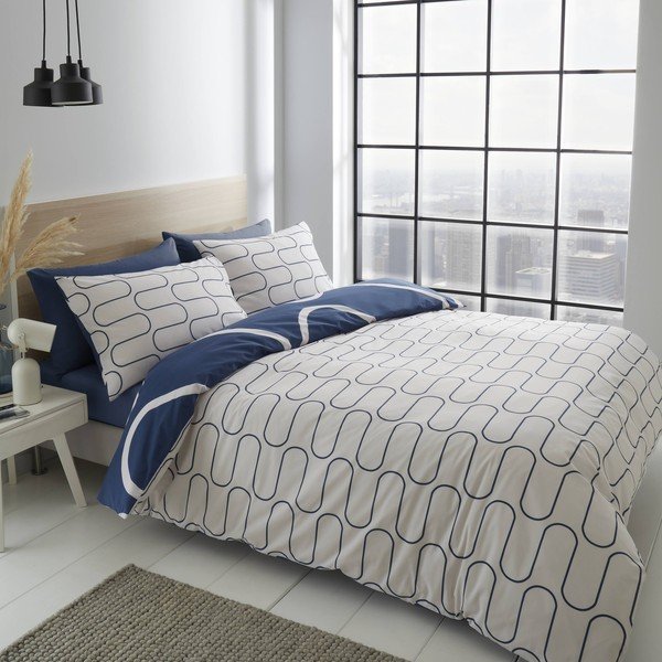 Bijelo-plava posteljina 200x135 cm Linear Curve - Catherine Lansfield-image-2