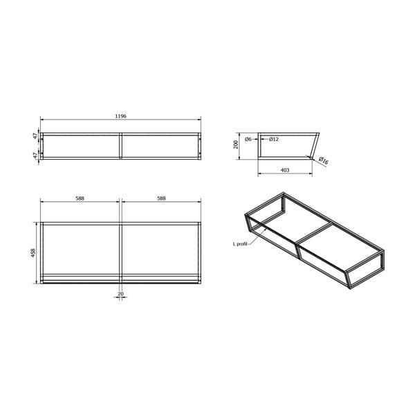 Crno željezno zidno postolje ispod umivaonika 120x20 cm Ska – Sapho-image-3