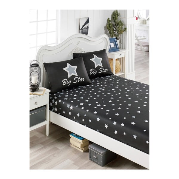 Set crnih pamučnih plahti i 2 jastučnice za krevete za jednu osobu Musna Mula, 100 x 200 cm