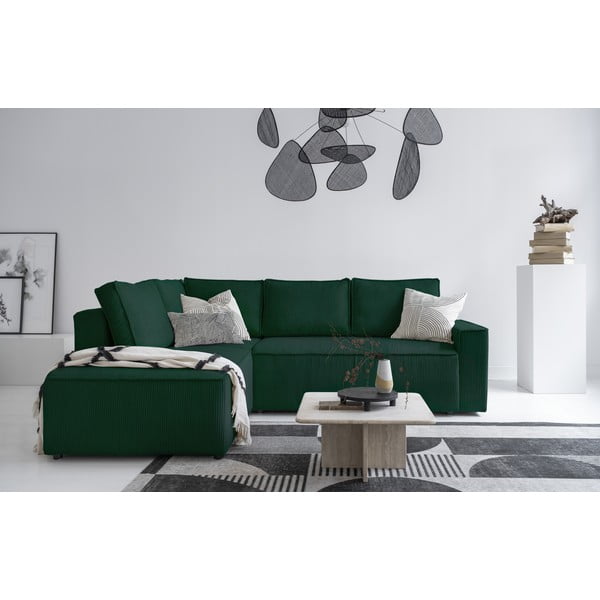 Tamno zelena sklopiva kutna garnitura od samta (s lijevim kutom) Brave Dave – Miuform-image-1