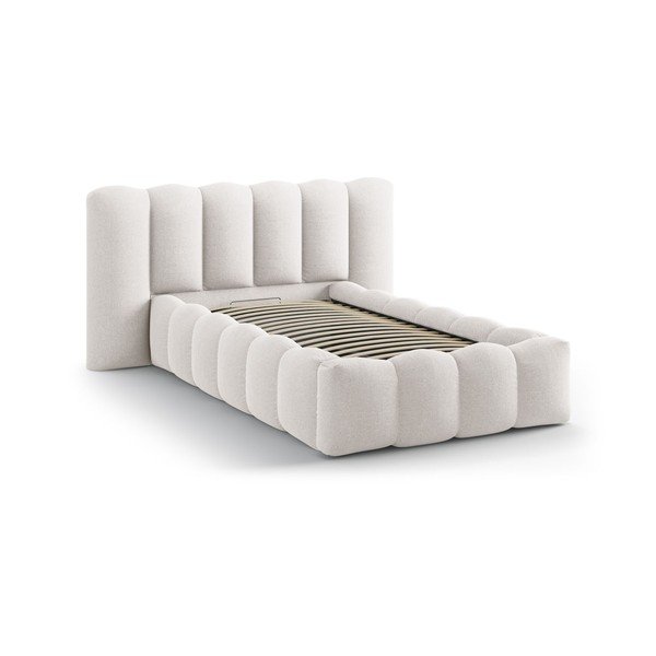 Krem tapecirani krevet s prostorom za odlaganje s podnicom 90x200 cm Lupine – Micadoni -image-2