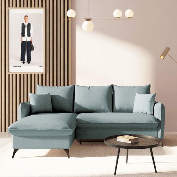 Svijetlo plava sklopiva/s prostorom za odlaganje kutna garnitura (s lijevim kutom/s ležaljkom) Brim – Rodier-image-1