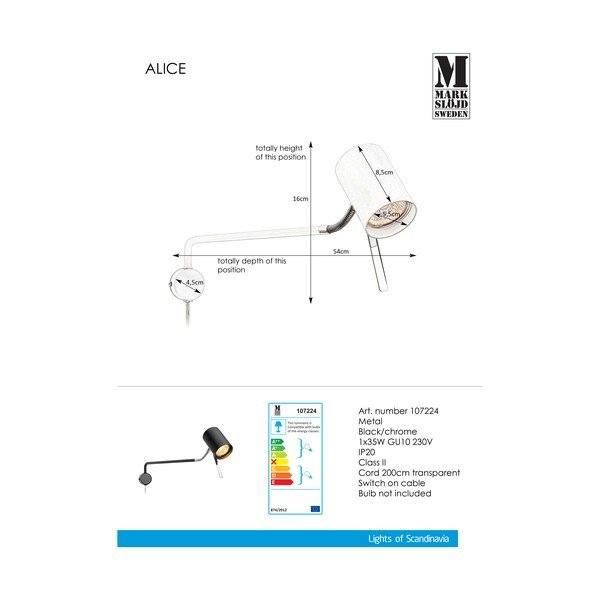 Crna zidna svjetiljka Markslöjd Alice 1L-image-2