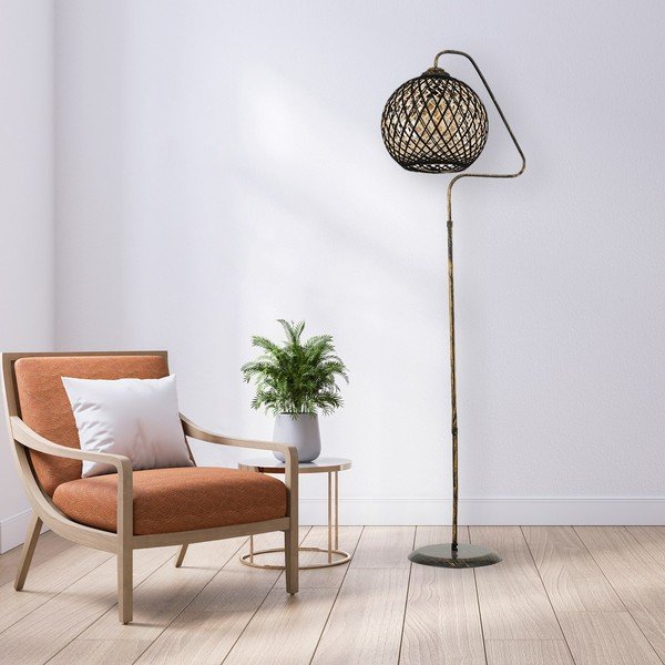 Crna/u zlatnoj boji stojeća svjetiljka sa sjenilom od jute (visina 154 cm) – Opviq lights-image-2