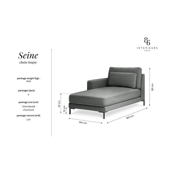 Siva ležaljka Interieurs 86 Seine, lijevi kut-image-3