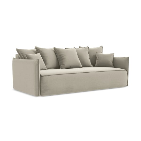 Bež baršunasti sklopiva/s prostorom za odlaganje sofa 225 cm Hula – Makamii-image-1