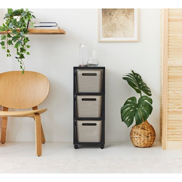 Crno-bež plastični mobilni poličar 30x77 cm Brisen - Rotho-image-1