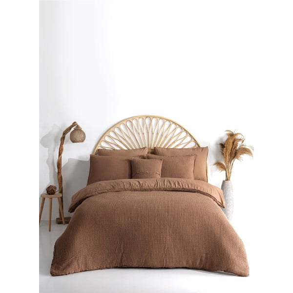 Smeđa posteljina za bračni krevet/za produženi krevet od renforce pamuka 240x220 cm Waffle Striped – Mila Home Luxury