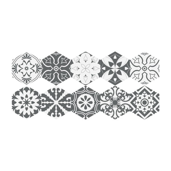 Set od 10 podnih samoljepljivih naljepnica Ambiance Hexagons Rosito, 20 x 18 cm