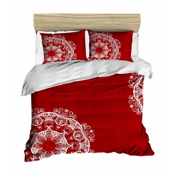 Posteljina i posteljina za bračni krevet Red Mandala, 200 x 220 cm