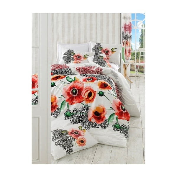 Bijelo-crvena posteljina za bračni krevet Celine, 200 x 220 cm