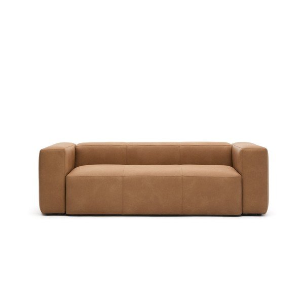 Smeđa kožna sofa 240 cm Blok – Kave Home
