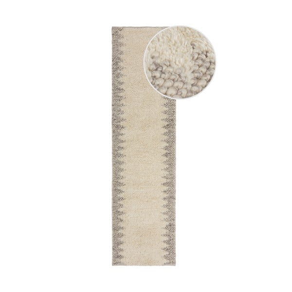 Krem ručno rađena staza od mješavine vune 60x230 cm Minerals Border – Flair Rugs