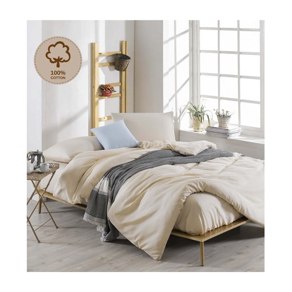 Pamučna posteljina za bračni krevet Ecru, 200 x 220 cm