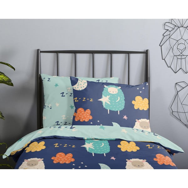 Plava pamučna dječja posteljina za krevet za jednu osobu/za produženi krevet 140x220 cm Sheep – Good Morning-image-2