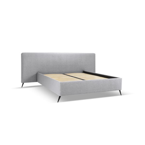 Sivi tapecirani bračni krevet s prostorom za pohranu s podnicom 140x200 cm Walter – Milo Casa