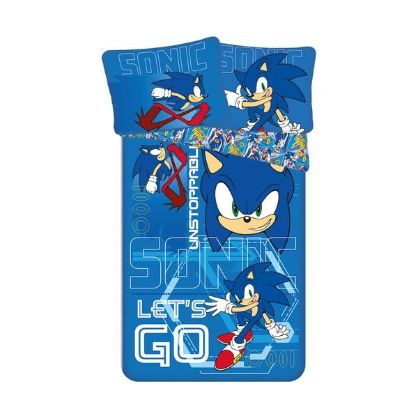 Plava pamučna dječja posteljina za krevet za jednu osobu 140x200 cm Sonic "Let´s go" – Jerry Fabrics
