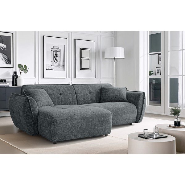 Tamno siva kutna garnitura od šenila (s lijevim kutom/s ležaljkom) Nelia – Ropez-image-1