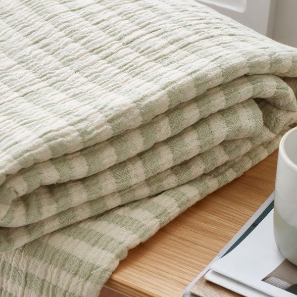Zelena pamučna deka 150x200 cm Cotton Muslin Stripe – Bianca-image-1