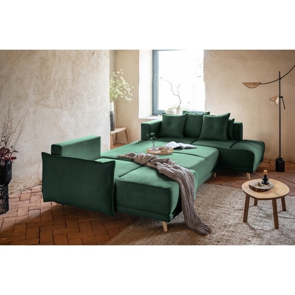Zelena sklopiva kutna garnitura od samta (s desnim kutom/u obliku slova "U") Lazy Lukka – Miuform-image-4
