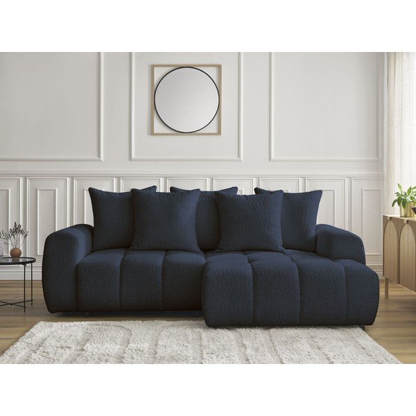 Plava sklopiva/s prostorom za odlaganje kutna garnitura od bouclé tkanine (s desnim kutom/s ležaljkom) Roxelane – Bobochic Paris-image-1