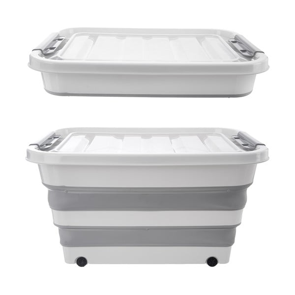 Bijela/siva plastična kutija za pohranu s poklopcem 54x39x28 cm Kemp – Orion