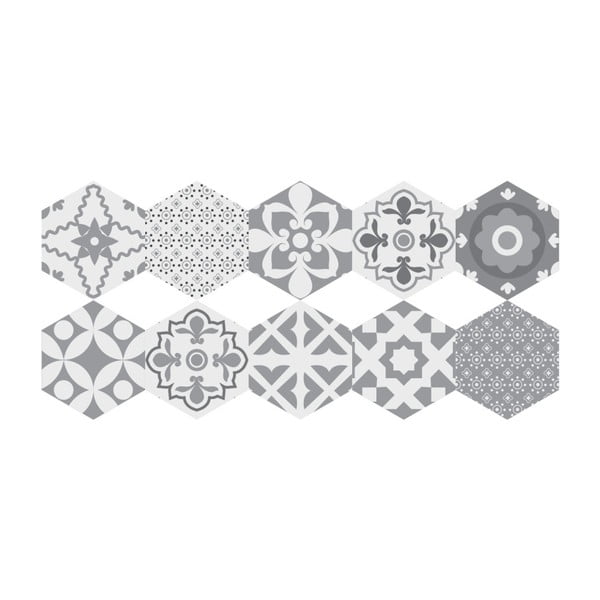Set od 10 podnih naljepnica Ambiance Hexagons Giuseppina, 20 x 18 cm