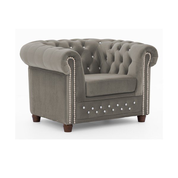 Siva baršunasti chesterfield fotelja York Blik – Ropez