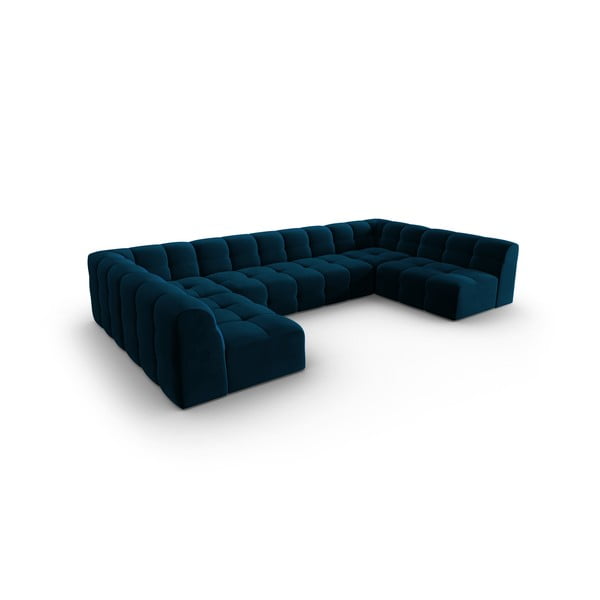 Tamnoplava baršunasta kutna garnitura (u obliku slova "U") Kendal - Micadoni Home-image-3