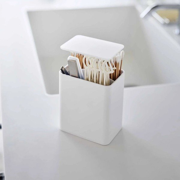 Bijeli plastičan kupaonski organizator za pamučne vatice Tower – YAMAZAKI-image-1