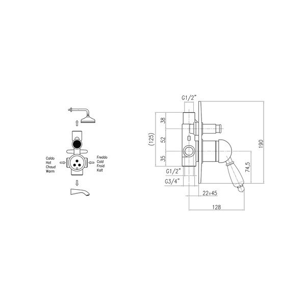 Ugrađena slavina za tuš u srebrnoj boji (s 2 izlaza) Kirké White – Sapho-image-1