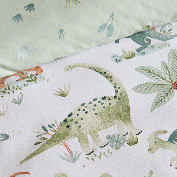 Krem flanelska dječja plahta s gumom za krevet za jednu osobu 90x190 cm Brushed Sleepy Saurus Dino – Catherine Lansfield-image-1